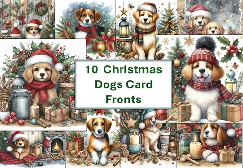 10 8x8 Christmas Dogs card fronts JPEG format