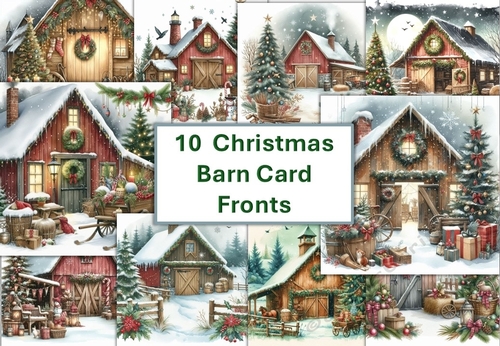 10 8x8 Christmas Barn card fronts JPEG format