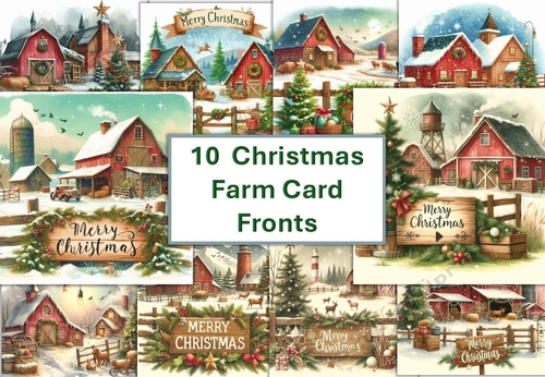 10 8x8 Christmas Farm card fronts JPEG format