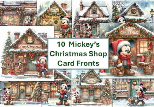 10 8x8 Mickey Mouse Christmas Shop with Christmas Sign card fronts JPEG format