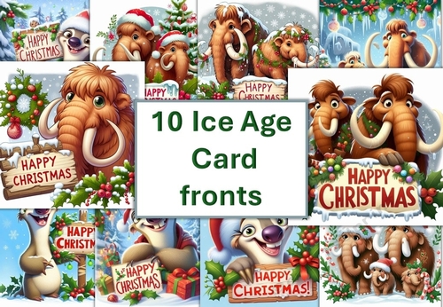 10 Ice Age Card fronts with Happy Christmas sentiment. 8x8 inches. JPEG