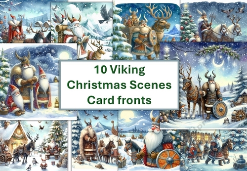 10 Christmas Viking Card Fronts 8x8 inches JPEG PK2