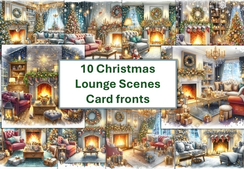 10 Sparkling Christmas Lounge Scenes Card Fronts 8x8 inches JPEG