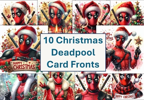 10 Christmas Deadpool Card Fronts 8x8 inches JPEGS