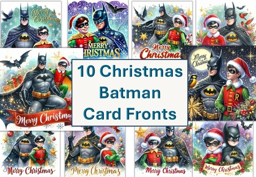 10 Christmas Batman Card Fronts 8x8 inches JPEGS