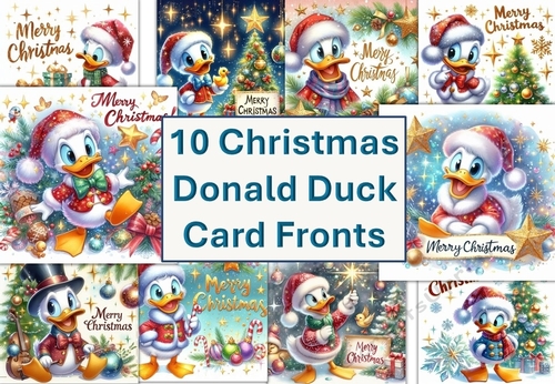 10 Christmas Donald Duck Card Fronts 8x8 inches JPEGS