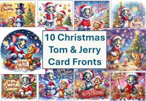 10 Christmas Tom and Jerry Card Fronts 8x8 inches JPEGS
