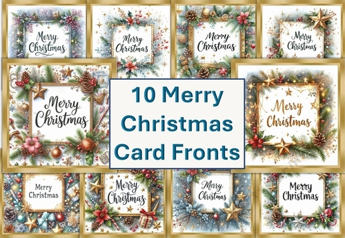 10 Christmas Merry Christmas Card Fronts 8x8 inches JPEGS