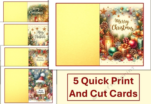 5 Christmas Quick Print and Cut Cards 5x7 inches JPEGS