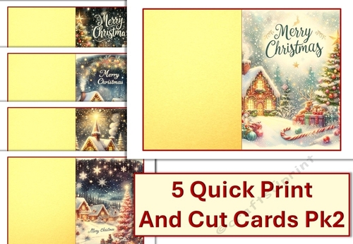 5 Christmas Snow Scenes Quick Print and Cut Cards 5x7 inches JPEGS PK 2