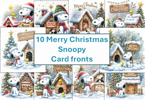 10 Christmas Snoopy  Merry Christmas Card Fronts 8x8inches JPEG