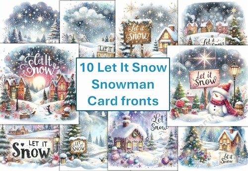 10 Christmas Let It Snow scenes Card Fronts 8x8inches JPEG