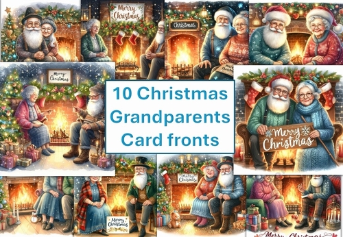 10 Christmas Grandma and Grandad, card fronts 8x8inches JPEGS