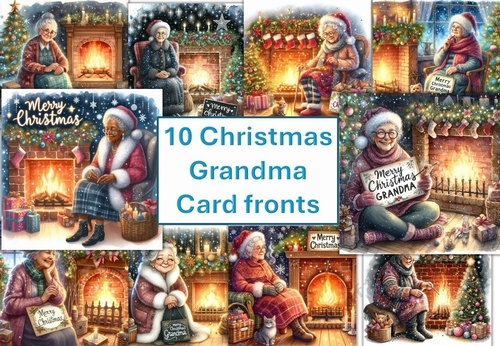10 Merry Christmas Grandma, card fronts 8x8inches JPEGS
