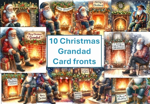 10 Merry Christmas Grandad, card fronts 8x8inches JPEGS