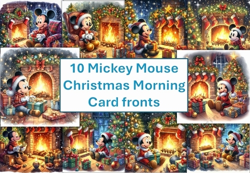 10 Mickey Mouse Christmas Morning Card Fronts 8x8 inches JPEGS