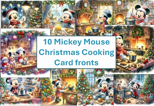 10 Mickey Mouse Christmas Cooking Card Fronts 8x8 inches JPEGS