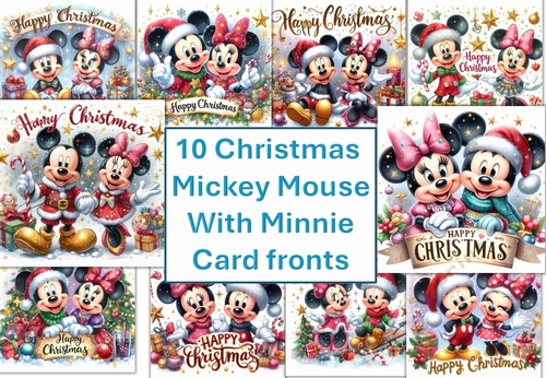 10 Mickey and Minnie Mouse Happy Christmas Card Fronts 8x8 inches JPEGS