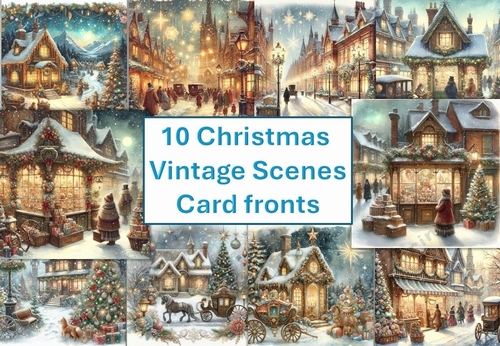 10 Sparkling Vintage Christmas Card Fronts 8x8 inches JPEGS