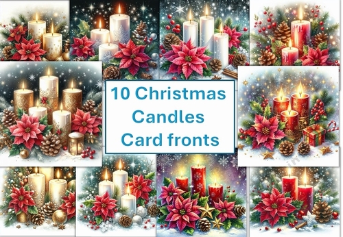 10 Sparkling Christmas Candles Card Fronts 8x8 inches JPEGS