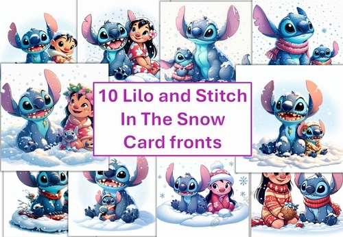 10 Lilo and Stitch in the Snow Card Fronts 8x8inches Jpegs