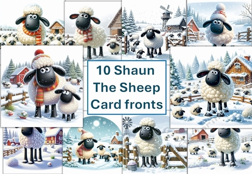 10 Shaun The Sheep Card Fronts 8x8inches Jpegs