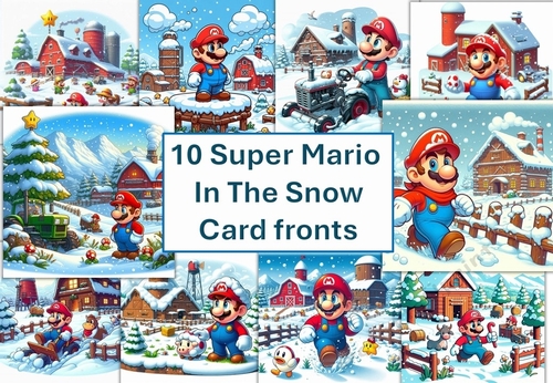 10 Shaun Super Mario Card Fronts 8x8inches Jpegs