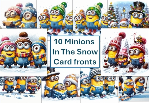 10 Minions In The Snow Card Fronts 8x8inches Jpegs