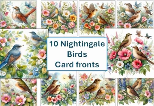10 Nightingale Bird Card Fronts 8x8inches JPEG