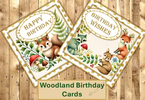 Childrens Woodland Birthday cards. Pack of two with envelope JPEGS