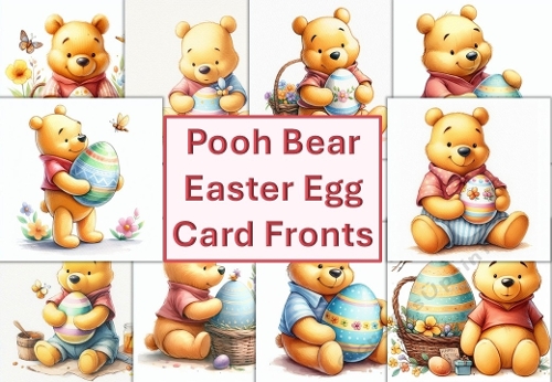 10 Pooh Bear Happy Easter Card Fronts 8 x 8 