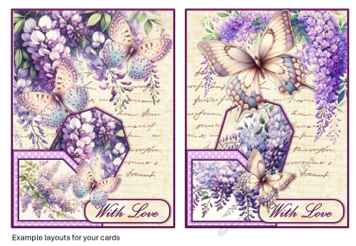 Shabby Chic Wisteria Pocket Cards Pack of Two with envelope