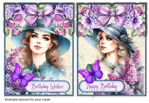 Shabby Chic Lilac Ladies Cards Pack of Two with envelope