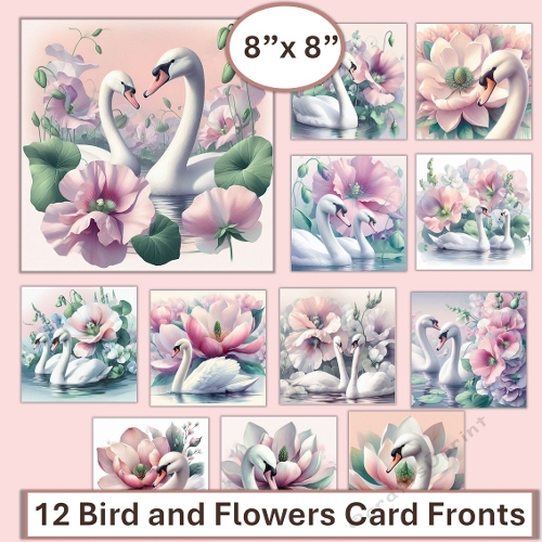 12 Birds and Flowers 8x8 inch Card front Toppers with secret freebie gift pack 