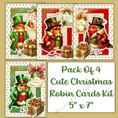 Cute Christmas Robins Pack of 4 Great for Children 5x7