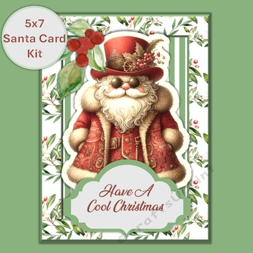 cup1389678_120789 - Christmas Santa Card Kit with main card base, decoupage and sentiments JPEG and PDF
