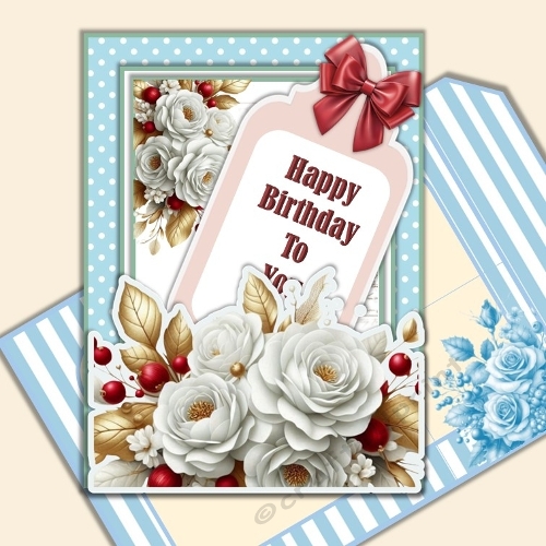 Happy Birthday Roses Card Kit with inserts, envelope and decoupage