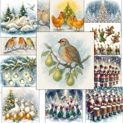 12 Days Of Christmas Card Fronts 8x8inches. JPEG
