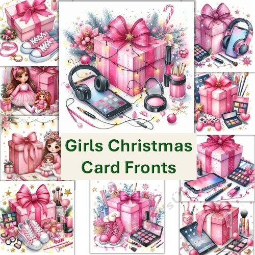 10 Christmas Girls Presents Card Fronts 8x8inches. JPEG