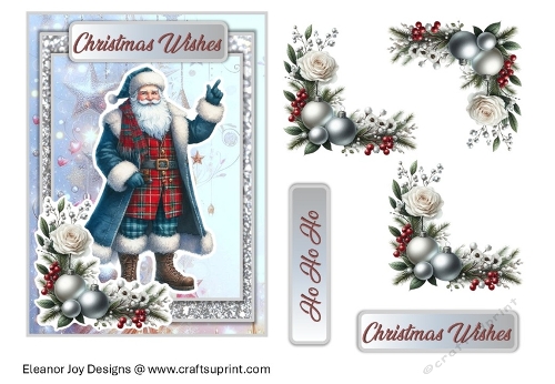 Christmas Santa Card Front 2 with decoupage and tags 