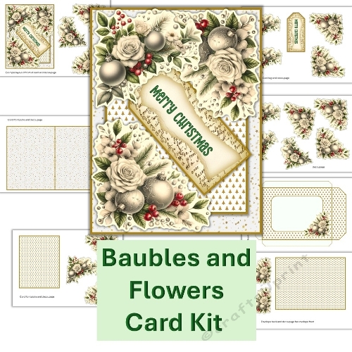 Christmas Flowers and Baubles Card Kit JPEG and PDF