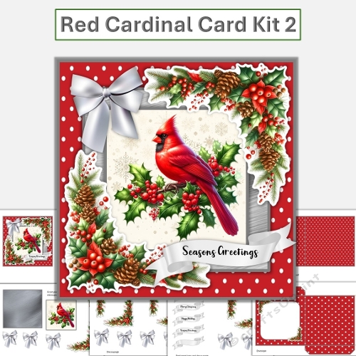 Christmas Cardinal Card Kit 2 with main card base, decoupage and envelope