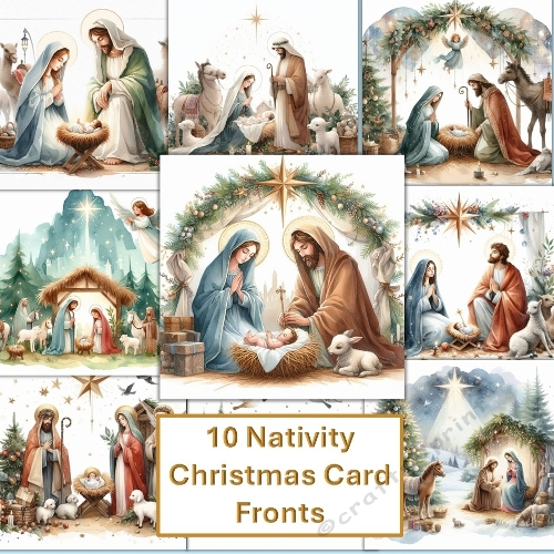 10 Christmas Nativity Card Fronts 7x7inches.(new)