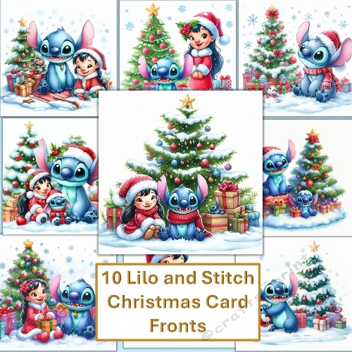 10 Christmas Lilo and Stitch Card Fronts 7x7inches.(new)