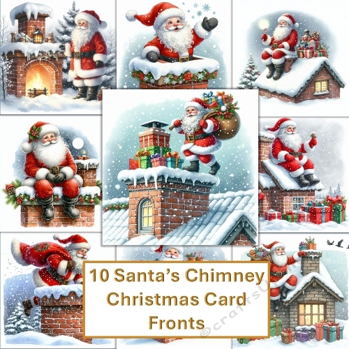 10 Christmas Santas Chimney Card Fronts 7x7inches.(new)