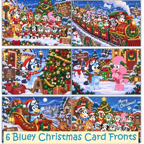 6 Bluey Childrens Christmas Card Fronts