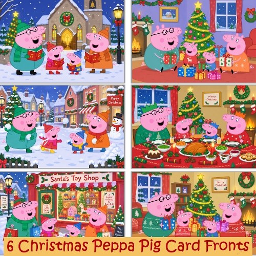 6 Christmas Peppa Pig Card fronts