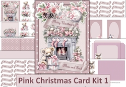 Pink Christmas Card Kit 1 with 48 Sentiment tags, Inserts and envelope