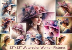 12x12 Watercolour Women Backgrounds. Commercial use. Design resources or scrapbooking