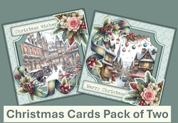 Christmas Scenes Cards Pack of Two with Decoupage and envelope